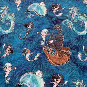 Cute Pirate Mermen Print with Ocean Waves Ship & Whale Soft Leggings